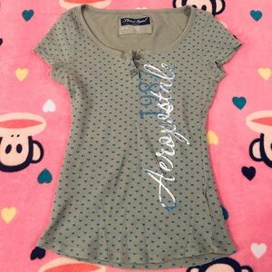 Aeropostale Green Polkadot Henley Tee